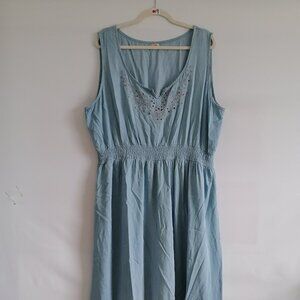 Reba Women's Light Blue Split V Neck Lace Tie Dye A-Line Dress Plus Size 3X